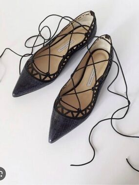 Bionda Castana lace up Pointed Toe Flats in Black